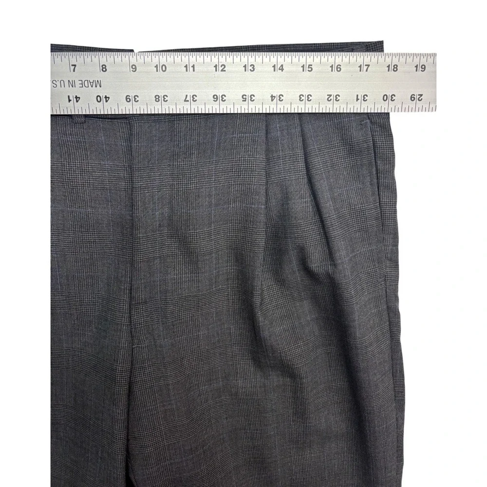 vtg 90s USA Made 44R 35x33 Gray Glen Plaid 2pc Pant Suit Pleated High Waisted